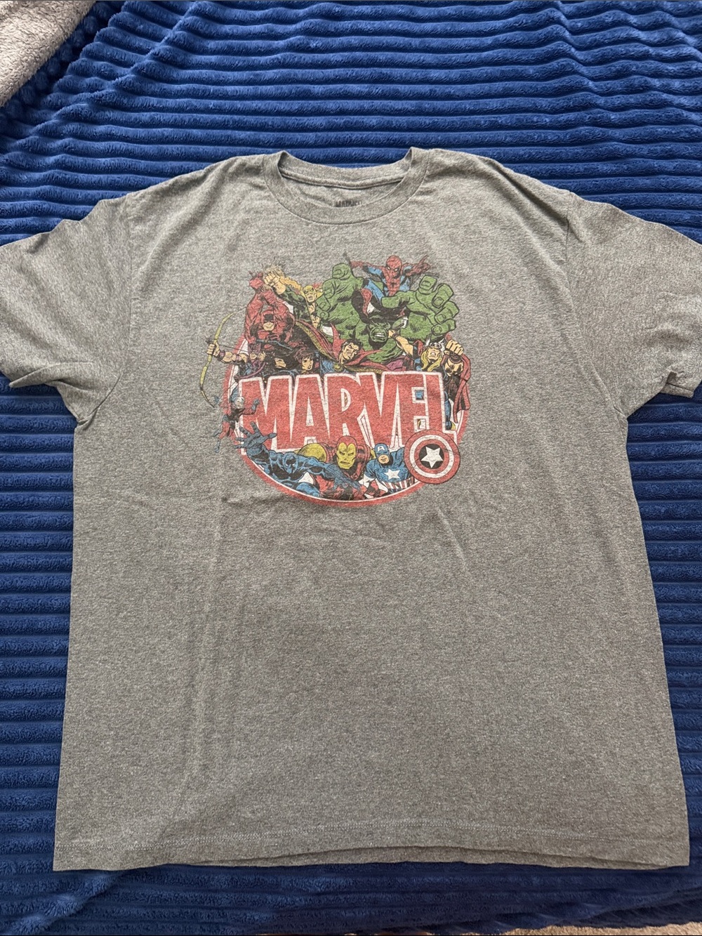 Marvel Gray Short Sleeve Graphic Tee with Classic Superhero Logo